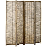 Homcom Woven 4 Panel Room Divider, 5.5' Tall Folding Privacy Screen,