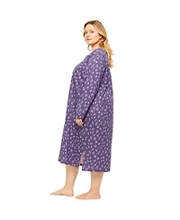 Dreams & Co. Women's Plus Long-Sleeve Henley Print Sleepshirt