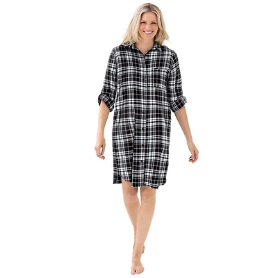 Dreams & Co. Plus Plaid Flannel Button-Front Sleepshirt