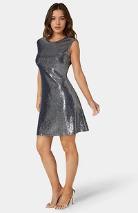 Bebe Women's Cap Sleeve A-Line Disco Dot Dress