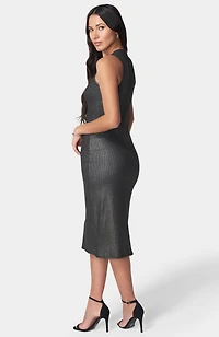Bebe Women's Foil Rib Sleeveless Maxi Dress