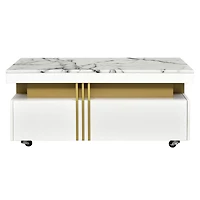 Streamdale Luxury Marble Top Coffee Table With Wheels