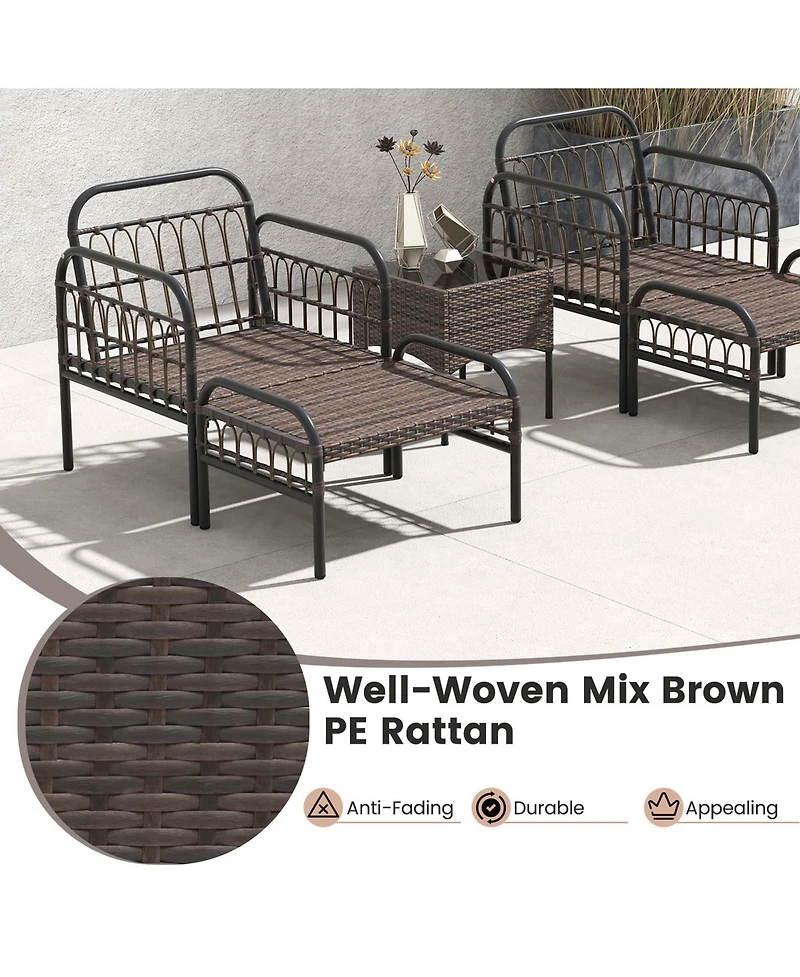 5 Pcs Patio Conversation Set Outdoor Wicker Chair Set with Ottomans & Coffee Table