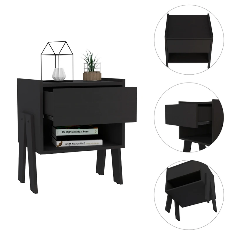 Streamdale Joy Nightstand, Four Legs, One Open Shelf, Drawer - Light Gray