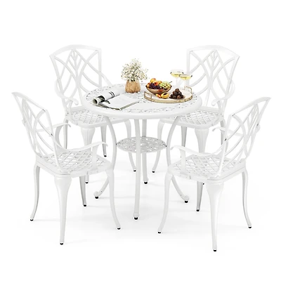 5 Pcs Patio Table Chair Set Outdoor Cast Aluminum Patio Set with Umbrella Hole