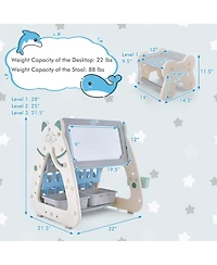 3-In-1 Kids Art Easel with Stool Magnetic Dry-Erase Board with Book Rack