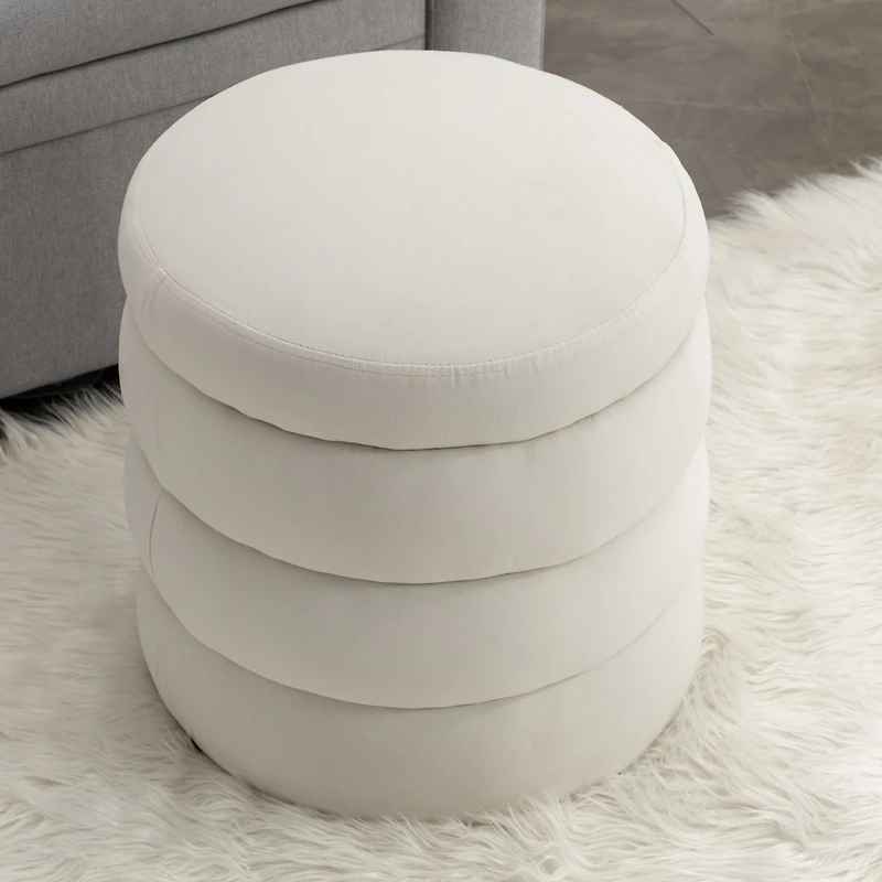 Streamdale Soft Velvet Round Ottoman Footrest Stool