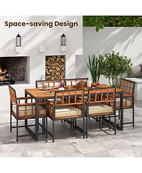 Costway 7 Pcs Patio Dining Set Outdoor Acacia Wood Table with Soft Cushions Umbrella Hole