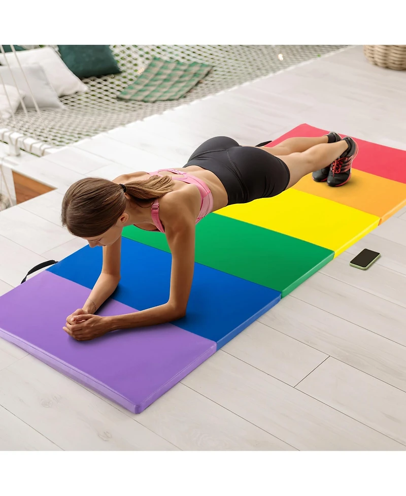 Tri-Folding Gymnastics Mat 6' x 4' Tumbling Mat for Kids with Carrying Handles