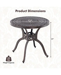 31.5" Cast Aluminum Table Patio Round Dining Table with 2" Umbrella Hole