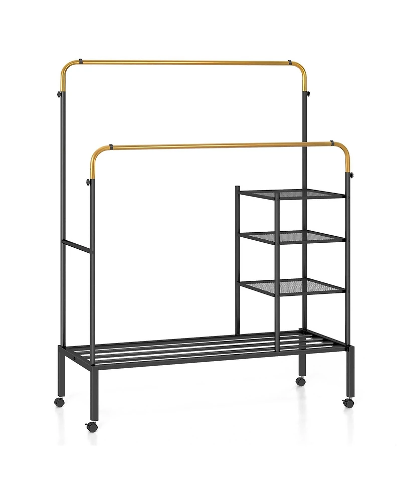 Costway Rolling Clothes Drying Rack Double Rods Garment with Height Adjustables