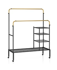 Costway Rolling Clothes Drying Rack Double Rods Garment with Height Adjustables