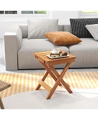14" Compact Folding Side Table with Slatted Tabletop Stable Triangular Structure