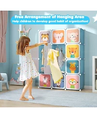 12-Cube Kids Wardrobe Baby Dresser Bedroom Armoire Clothes Hanging Closet with Door