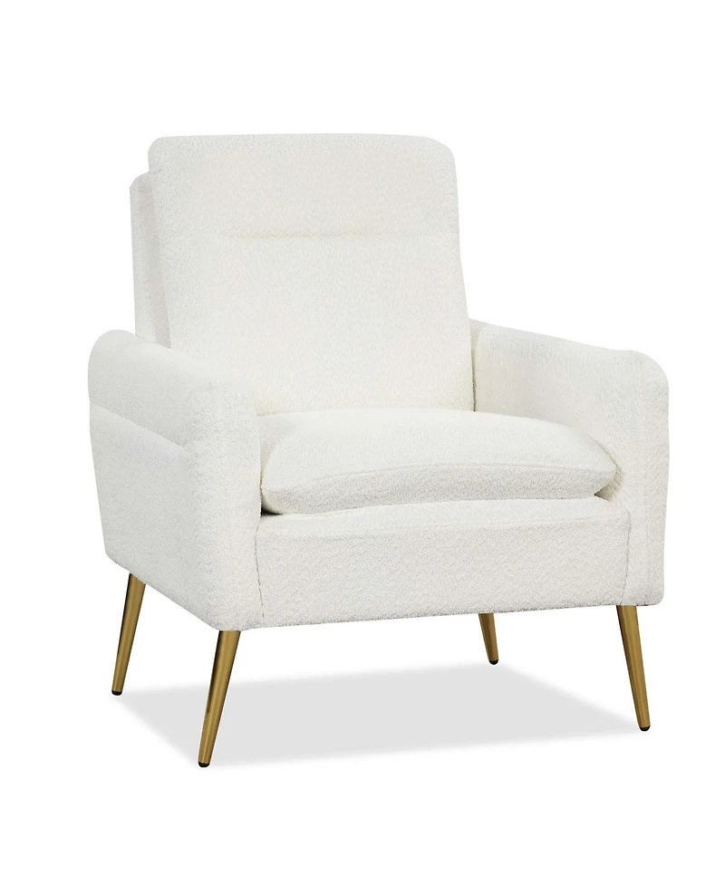 1PC Modern Accent Chair Upholstered Sherpa Armchair w/ Tapered Metal Legs