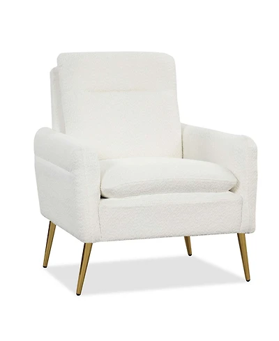1PC Modern Accent Chair Upholstered Sherpa Armchair w/ Tapered Metal Legs