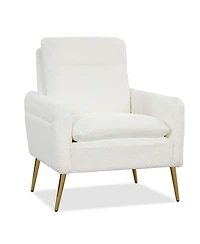 1PC Modern Accent Chair Upholstered Sherpa Armchair w/ Tapered Metal Legs