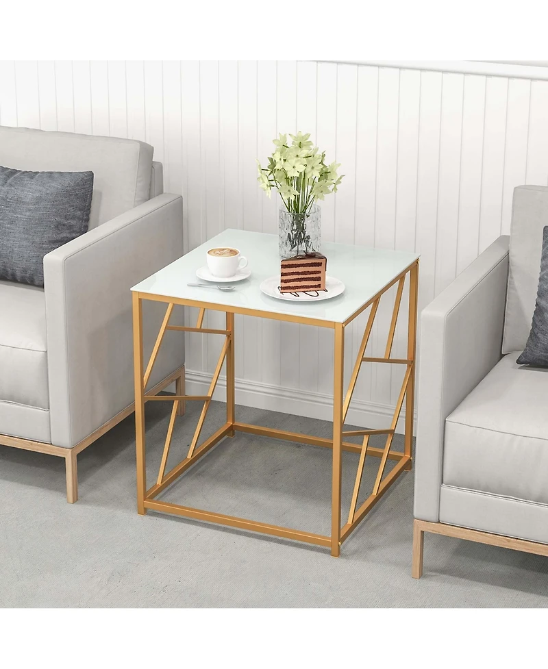 Costway 1PC 19.5'' Side Table Square Bedside Sofa Accent Coffee Table with Tempered Glass Top