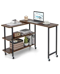 360° Rotatable Sofa Side Table L-shaped Laptop Desk Snack Table withShelf Patented