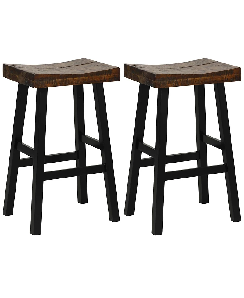 24" Bar Stool Set of 2 Counter Height Solid Wood Curved Saddle Seat Footrest