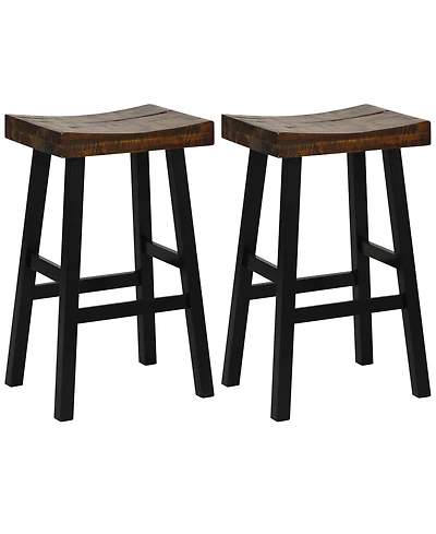 24" Bar Stool Set of 2 Counter Height Solid Wood Curved Saddle Seat Footrest