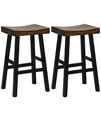 24" Bar Stool Set of 2 Counter Height Solid Wood Curved Saddle Seat Footrest