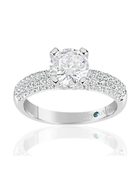 Suzy Levian Sterling Silver Cubic Zirconia Bridal Pave Center Stone Ring