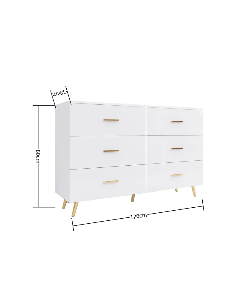 Simplie Fun White 6-Drawer Chest with Golden Accents