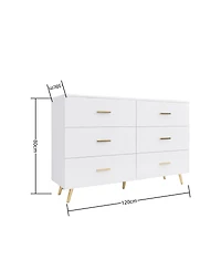 Simplie Fun White 6-Drawer Chest with Golden Accents