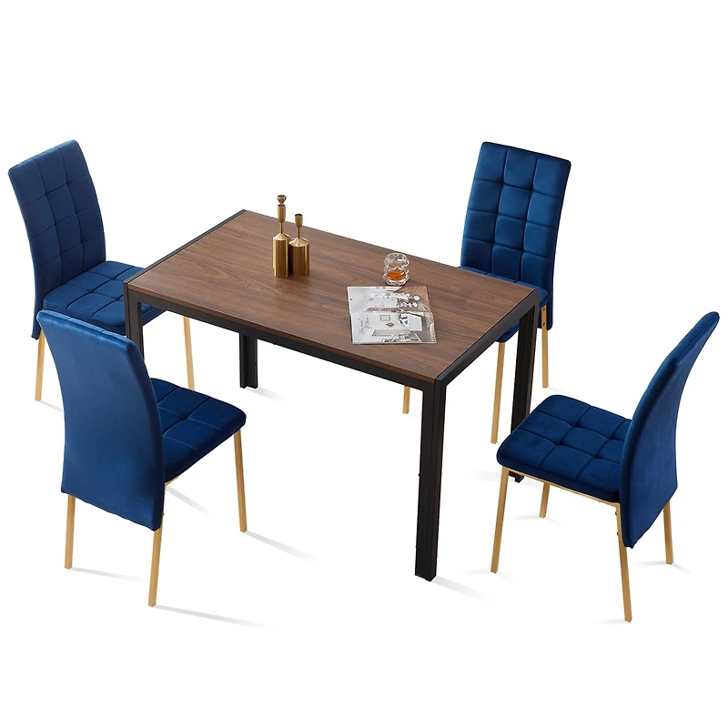 Streamdale Blue Velvet Dining Set with Golden Legs