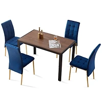 Streamdale Blue Velvet Dining Set with Golden Legs