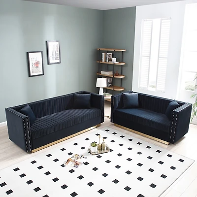 Streamdale Modern Black Velvet Sofa & Loveseat Set