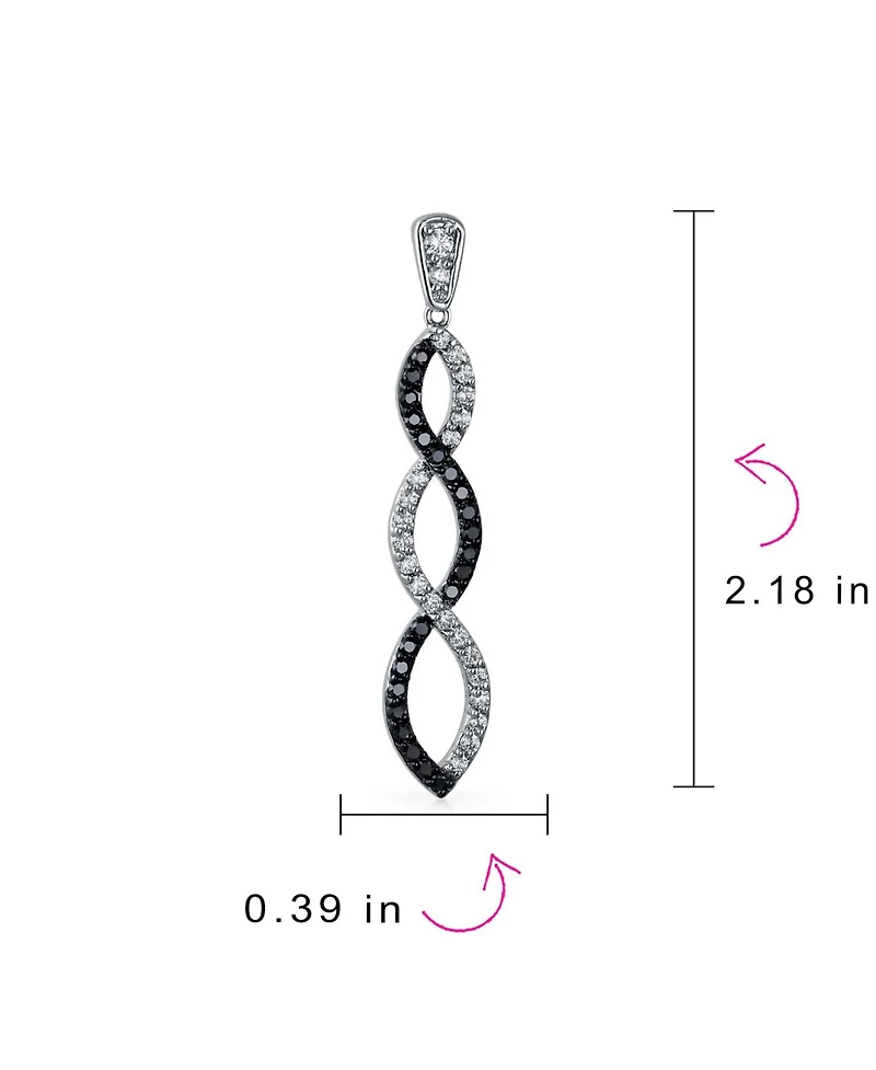 Bling Jewelry Black White Cubic Zirconia Pave Long Infinity Twist Drop Earrings Prom Cocktail Party Cz