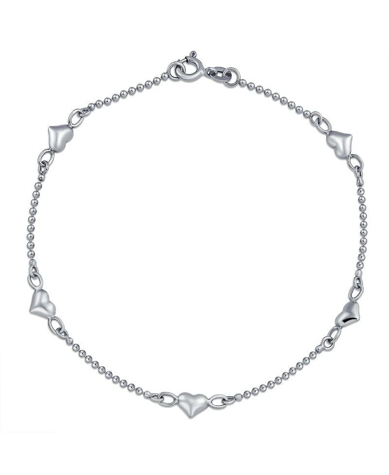 Bling Jewelry Multi Puff Station Hearts Charm Anklet Ankle Bracelet Beaded Ball Chain Sterling Silver 9 Inch Flexible