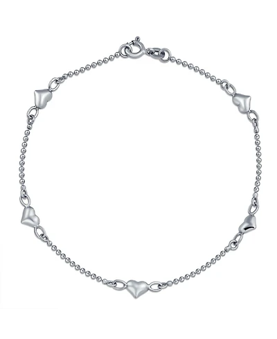 Bling Jewelry Multi Puff Station Hearts Charm Anklet Ankle Bracelet Beaded Ball Chain Sterling Silver 9 Inch Flexible