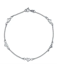 Bling Jewelry Multi Puff Station Hearts Charm Anklet Ankle Bracelet Beaded Ball Chain Sterling Silver 9 Inch Flexible