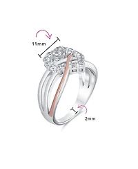 Bling Jewelry Two Tone Pave Cz Accent Cubic Zirconia Crossover Intertwined Infinity Heart Promise Ring Rose Gold Plated Sterling Silver