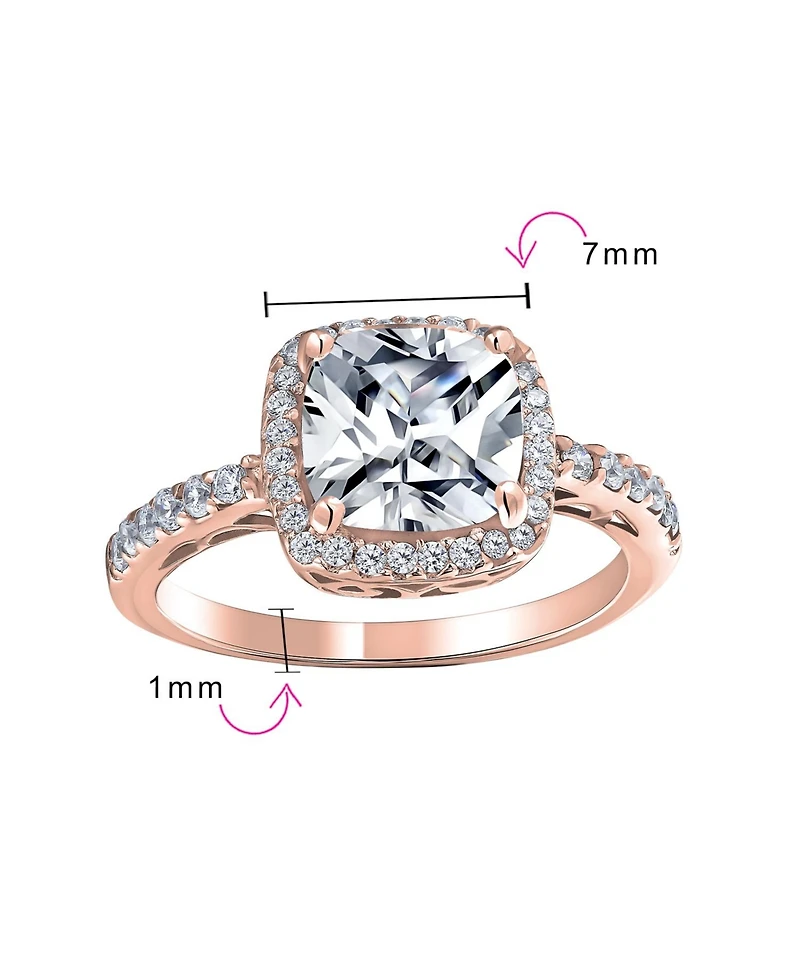 Bling Jewelry 3CT Cz Cubic Zirconia Halo Solitaire Square Radiant Cushion Cut Promise Ring Sterling Silver 1MM Thin Band