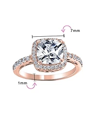 Bling Jewelry 3CT Cz Cubic Zirconia Halo Solitaire Square Radiant Cushion Cut Promise Ring Sterling Silver 1MM Thin Band