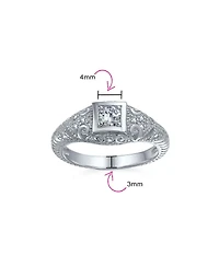 Bling Jewelry 1CT Deco Style Square Bezel Solitaire Round Cz Milgrain Promise Ring Sterling Silver