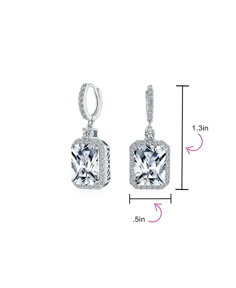 Statement Fashion 10CT Emerald Cut Cz Halo Dangle Huggie Earrings Prom Cubic Zirconia