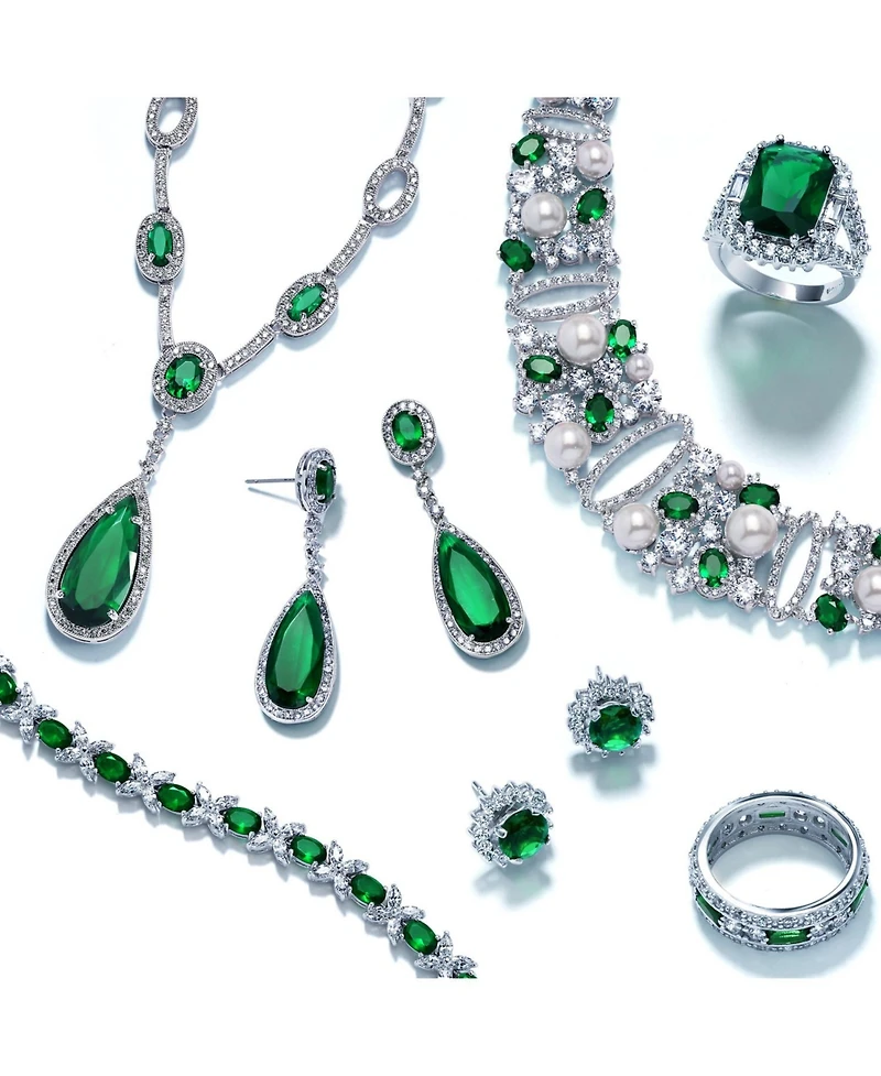 Bling Jewelry Oval Fashion Cubic Zirconia Cz Pear Shape Statement Large Teardrop Y Necklace Rhodium Plated