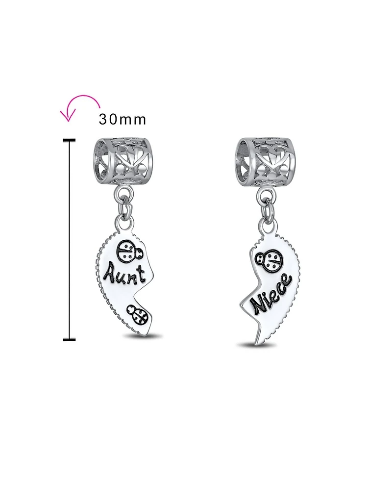 Bling Jewelry Bff Ladybug Heart Dangle Charm Bead for Aunt Niece Sterling Silver Fits Bracelet