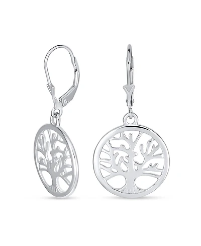 Bling Jewelry Oval Disc Tree of Life Dangle Earrings 14K Rose Gold Plated Sterling Silver