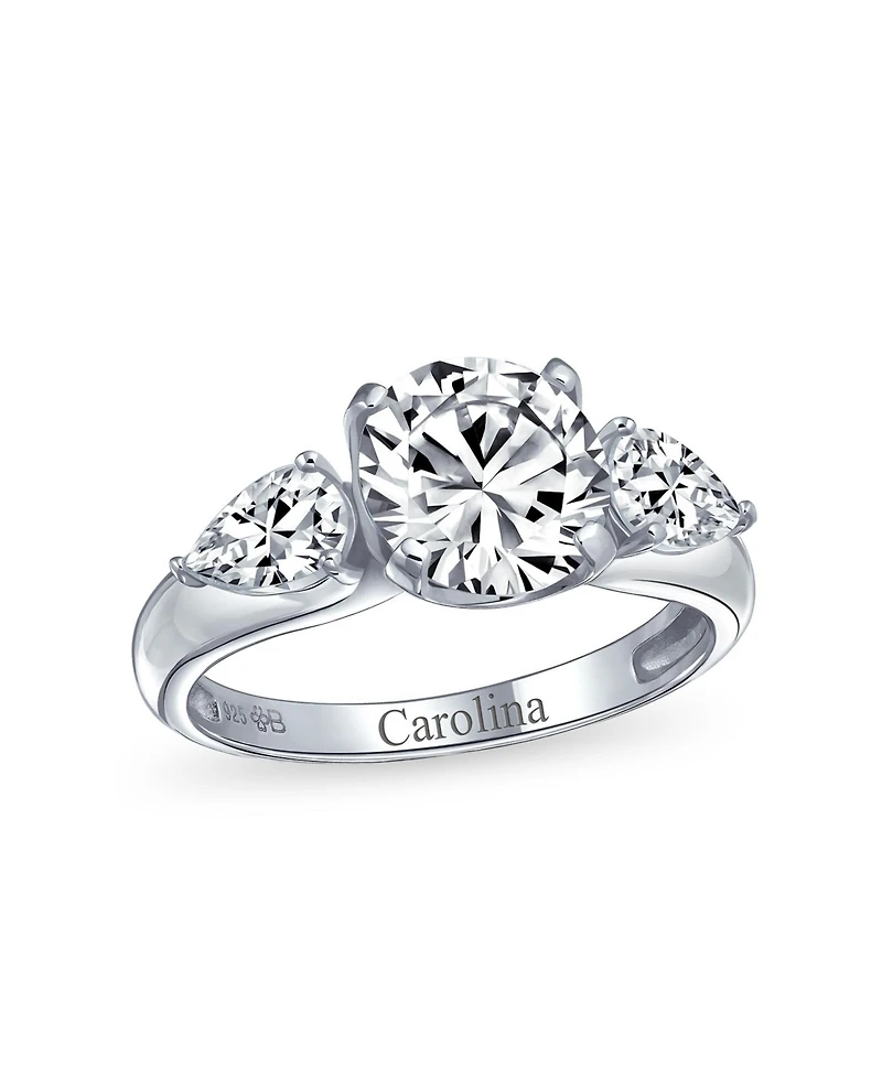 Timeless 3CT Aaa Cz Trillion Side Stones Promise Cubic Zirconia Brilliant Cut Solitaire Round Engagement Ring For Women .925 Sterling Silver