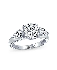 Timeless 3CT Aaa Cz Trillion Side Stones Promise Cubic Zirconia Brilliant Cut Solitaire Round Engagement Ring For Women .925 Sterling Silver