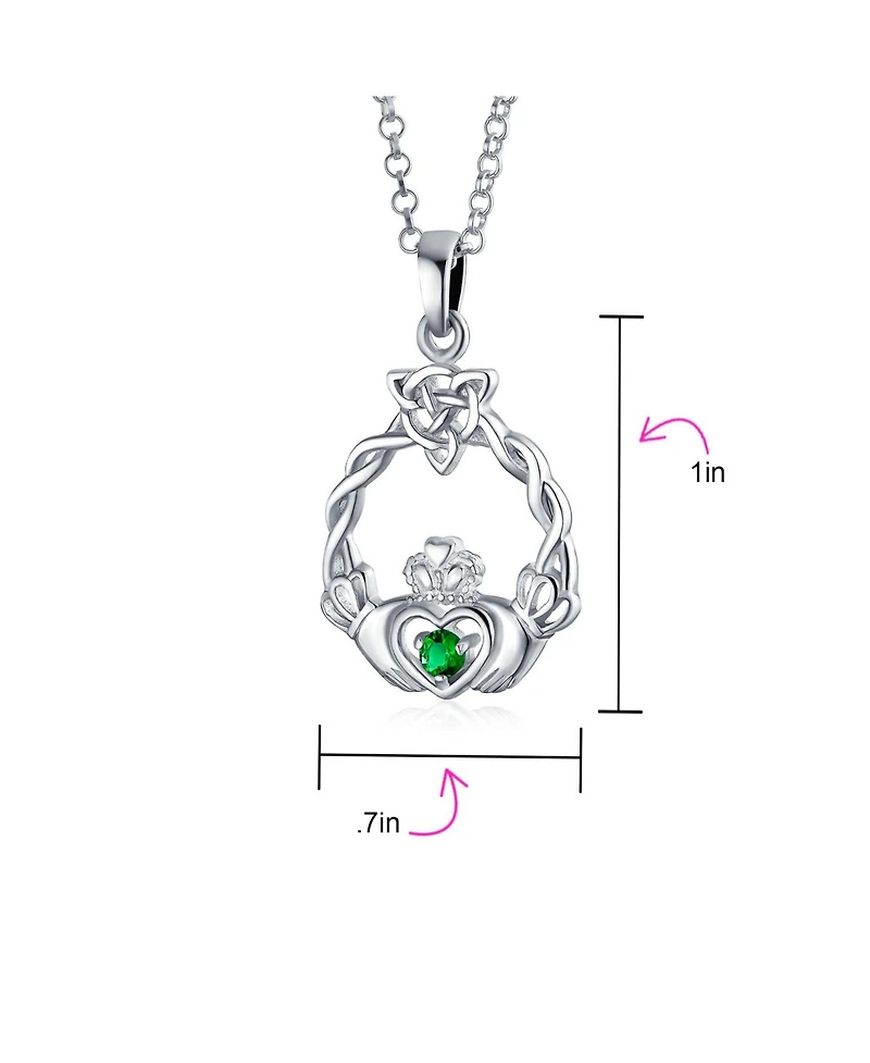 Bling Jewelry Irish Kelly Green Cubic Zirconia Cz Celtic Infinity Love Knot Friendship Heart Claddagh Pendant Necklace Sterling Silver
