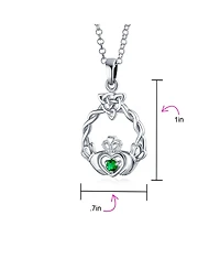 Bling Jewelry Irish Kelly Green Cubic Zirconia Cz Celtic Infinity Love Knot Friendship Heart Claddagh Pendant Necklace Sterling Silver
