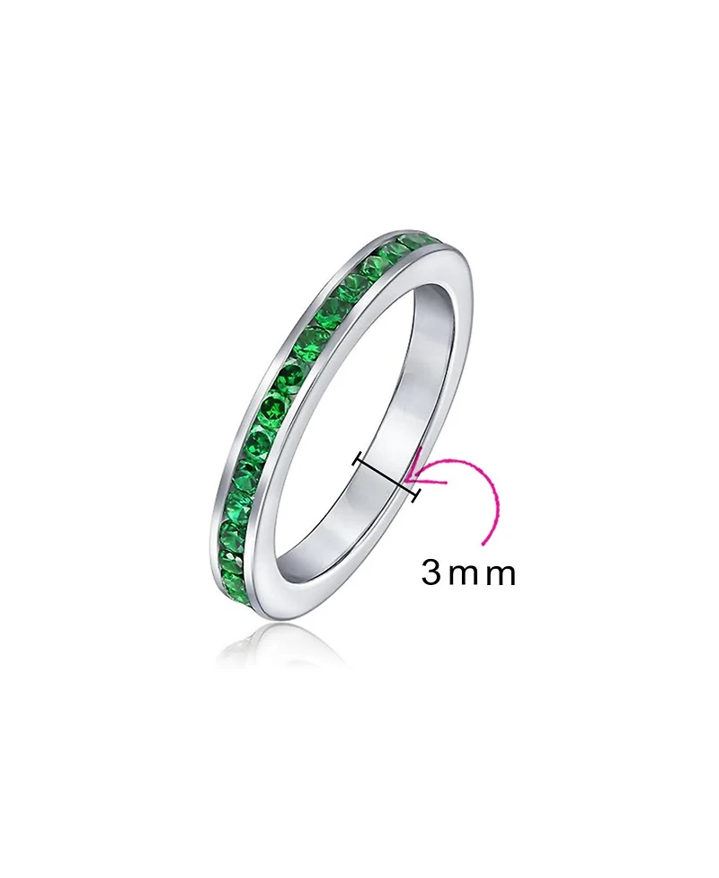 Bling Jewelry Cubic Zirconia Thin Stackable Cz Channel Set Eternity Band Ring .925 Sterling Silver 3MM