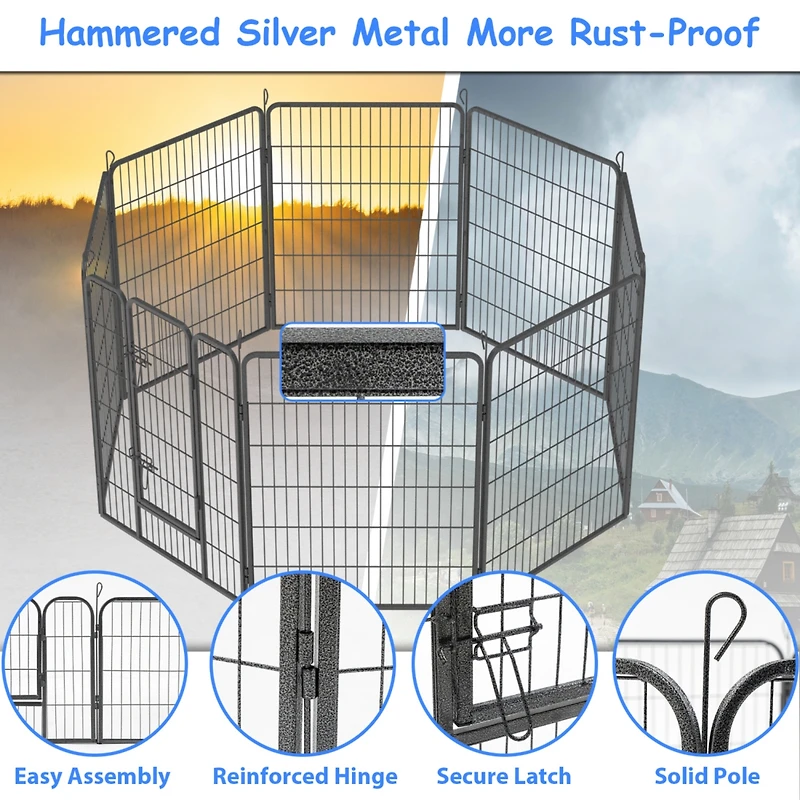 Streamdale Furniture Heavy Duty Outdoor Dog Pen for Large Dogs - 8 Panel Metal Kennel